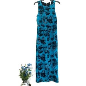 Kensie Women's Blue Black Front Slit Sleeveless Maxi Dress